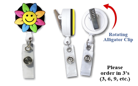Retractable Badge Holder with 3D Smiley Flower