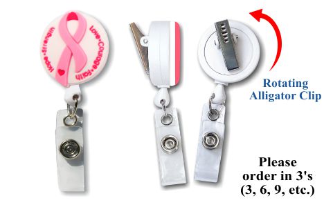 Retractable Badge Holder with 3D Rubber Pink Ribbon