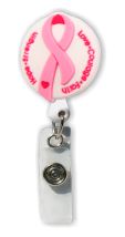 Retractable Badge Holder with 3D Rubber Pink Ribbon