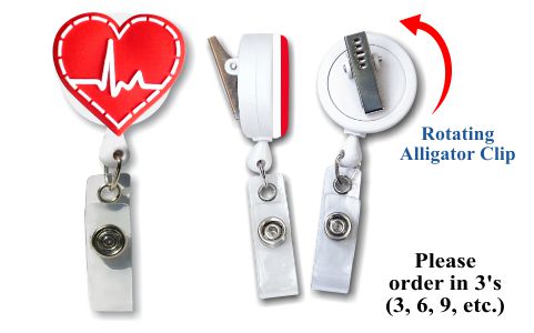 Retractable Badge Holder with 3D Rubber EKG Heart