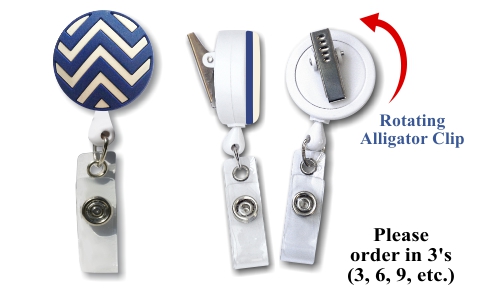 Retractable Badge Holder with 3D Rubber Blue Chevron