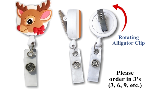 Retractable Badge Holder with 3D Rubber Reindeer