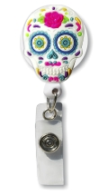 Retractable Badge Holder with 3D Rubber Sugar Skull