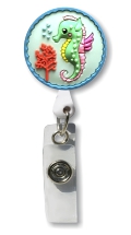 Retractable Badge Holder with 3D Rubber Seahorse