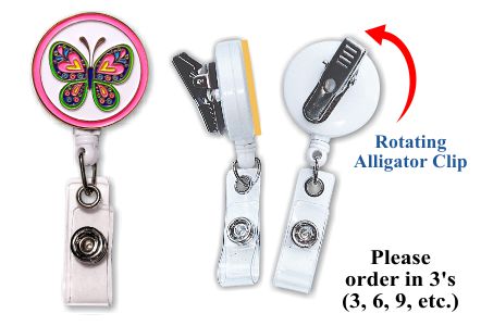 Retractable Badge Holder with ENAMEL Butterfly