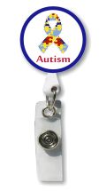 Retractable Badge Holder with Photo Metal: Autism Ribbon