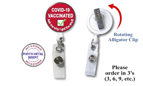 Retractable Badge Holder with Photo Metal: Covid-19 Vaccinated