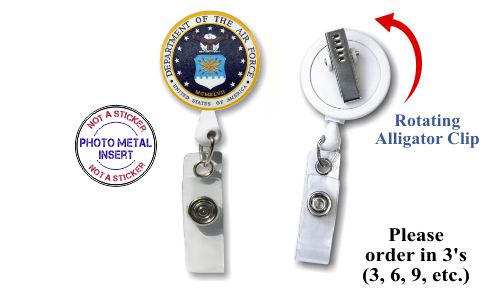 Retractable Badge Holder with Photo Metal: Air Force Seal