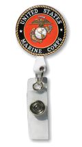 Retractable Badge Holder with Photo Metal: Marine Corps Seal