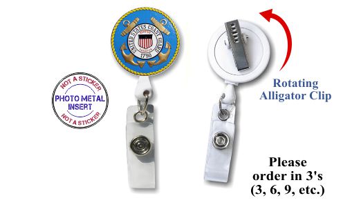 Retractable Badge Holder with Photo Metal: Coast Guard Seal
