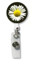 Retractable Badge Holder with Photo Metal: White Daisy