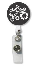 Retractable Badge Holder with Photo Metal: Black and White Flowers