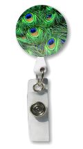 Retractable Badge Holder with Photo Metal: Peacock Feathers