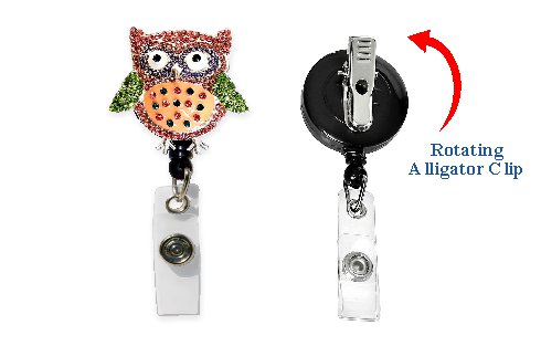 Rhinestone Retractable Badge Holder Owl