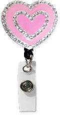 Rhinestone Retractable Badge Holder Pink Heart